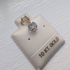 Brand New 10K Yellow Gold Heart Aquamarine Pendant For Sale